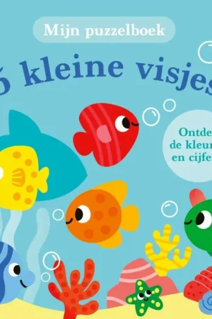 5 kleine visjes (kartonboek met puzzelstukken aan koord) Snelle Levering