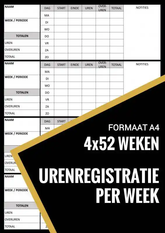 Laatste Versie Urenregistratie / Urenstaat Boekje Wekelijks - voor Personeel, Werknemers, Medewerkers, ZZP, Freelancers (A4) / Druk 3