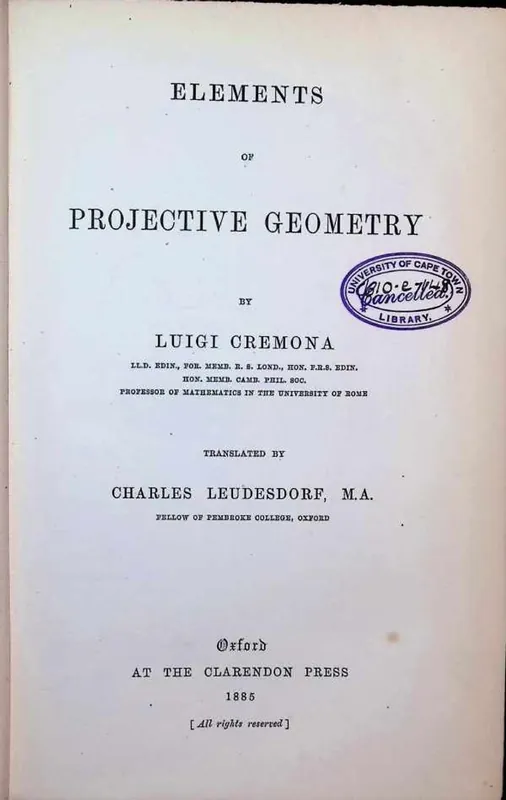Beperkte Voorraad Elements of projective Geometry - Luigi Cremona
