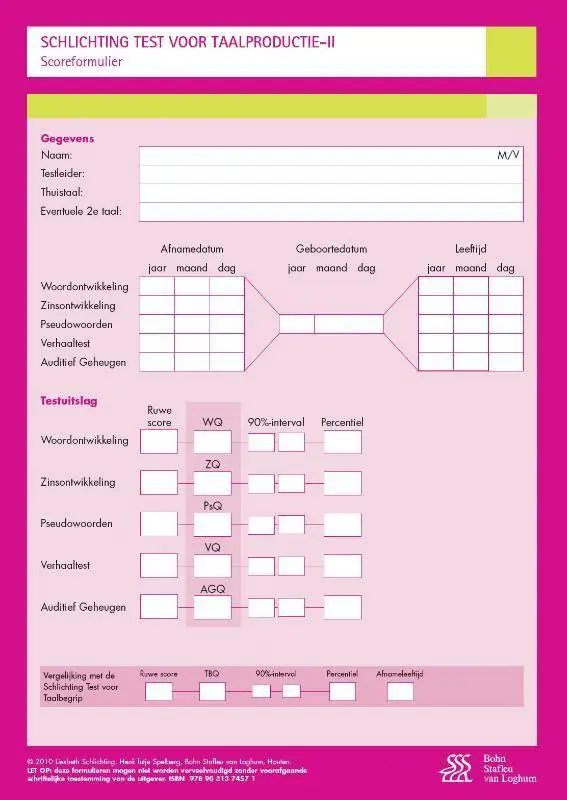 Koopje Schlichting Test voor Taalproductie-II (Schlichting Taalproductie) - scoreformulieren / Druk 2